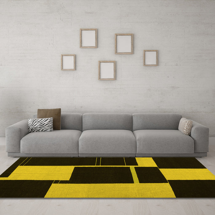Machine Washable Abstract Yellow Contemporary Rug in a Living Room, wshcon1699yw