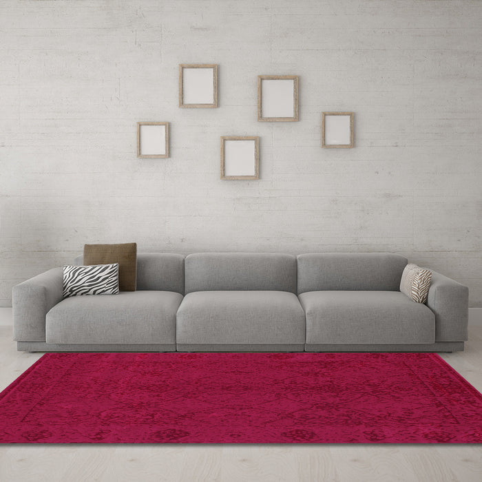 Machine Washable Abstract Pink Contemporary Rug in a Living Room, wshcon169pnk