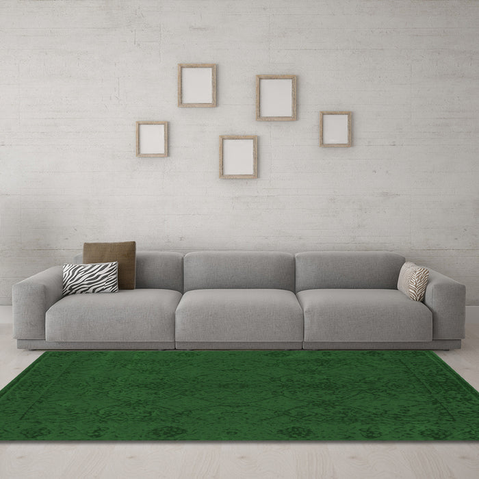 Machine Washable Abstract Emerald Green Contemporary Area Rugs in a Living Room,, wshcon169emgrn