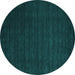 Round Machine Washable Abstract Turquoise Contemporary Area Rugs, wshcon16turq