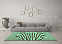 Machine Washable Abstract Turquoise Contemporary Area Rugs in a Living Room,, wshcon1700turq