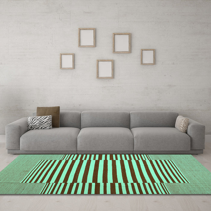 Machine Washable Abstract Turquoise Contemporary Area Rugs in a Living Room,, wshcon1700turq
