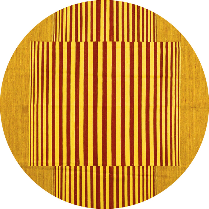 Round Machine Washable Abstract Yellow Contemporary Rug, wshcon1700yw