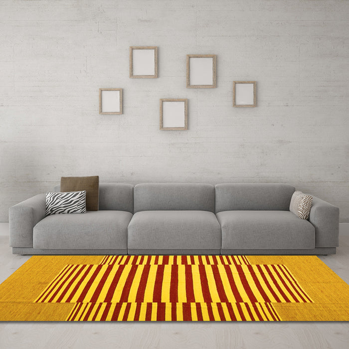 Machine Washable Abstract Yellow Contemporary Rug in a Living Room, wshcon1700yw