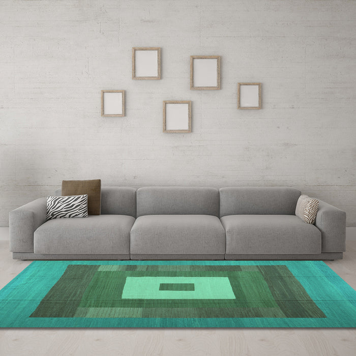 Machine Washable Abstract Turquoise Contemporary Area Rugs in a Living Room,, wshcon1701turq