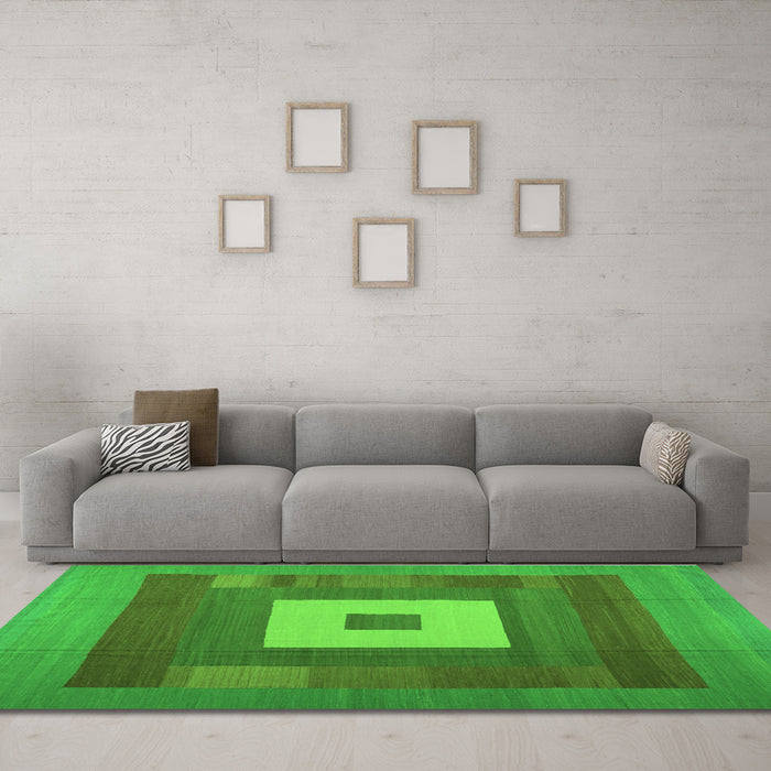 Machine Washable Abstract Green Contemporary Area Rugs in a Living Room,, wshcon1701grn