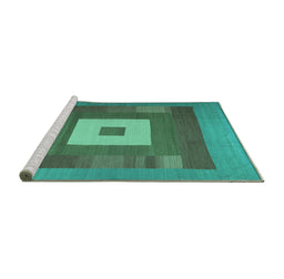 Sideview of Machine Washable Abstract Turquoise Contemporary Area Rugs, wshcon1701turq