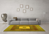 Machine Washable Abstract Yellow Contemporary Rug, wshcon1701yw