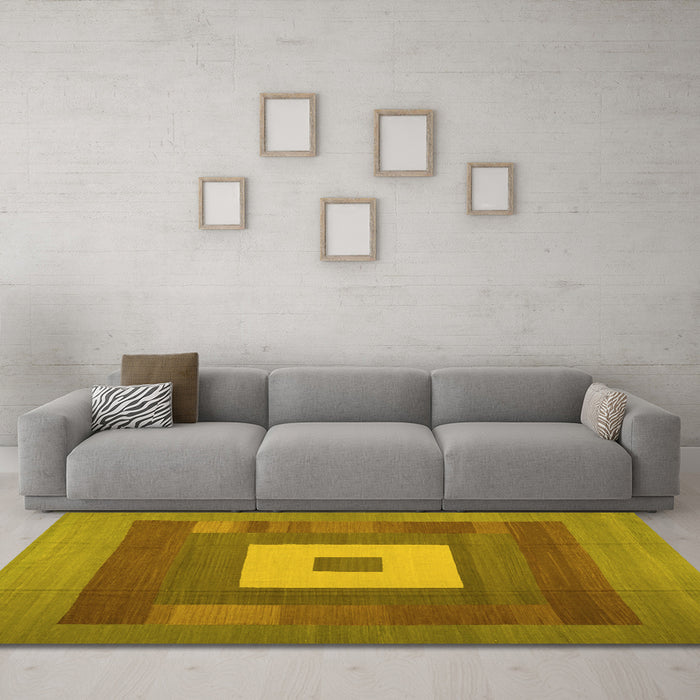 Machine Washable Abstract Yellow Contemporary Rug in a Living Room, wshcon1701yw