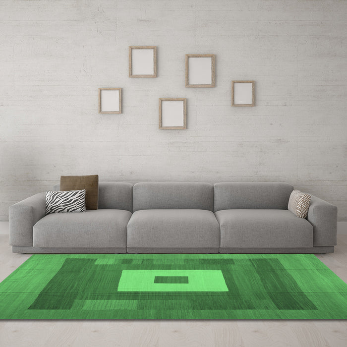 Machine Washable Abstract Emerald Green Contemporary Area Rugs in a Living Room,, wshcon1701emgrn