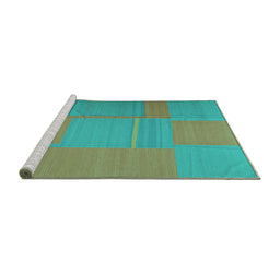 Sideview of Machine Washable Abstract Turquoise Contemporary Area Rugs, wshcon1702turq