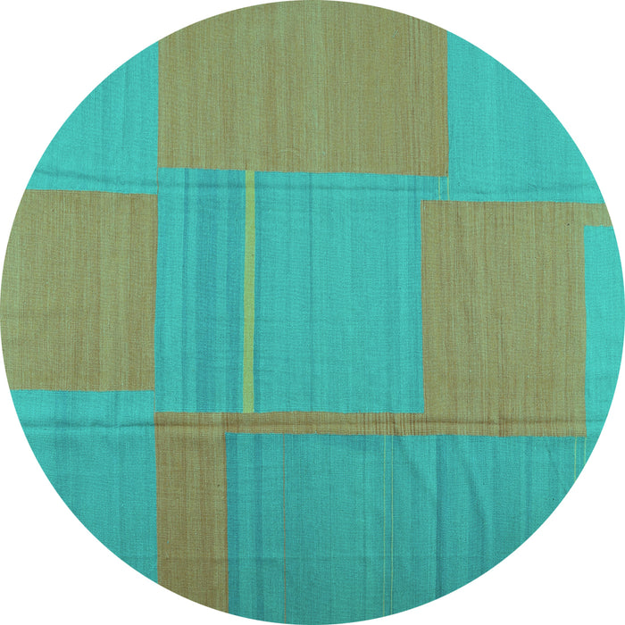 Round Machine Washable Abstract Turquoise Contemporary Area Rugs, wshcon1702turq