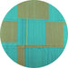 Round Machine Washable Abstract Turquoise Contemporary Area Rugs, wshcon1702turq