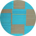 Round Machine Washable Abstract Light Blue Contemporary Rug, wshcon1702lblu