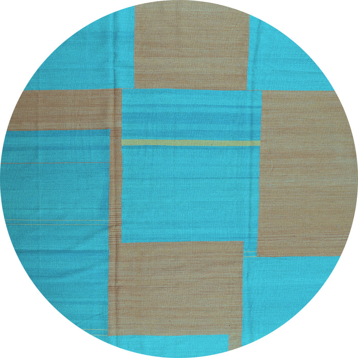 Round Abstract Light Blue Contemporary Rug, con1702lblu