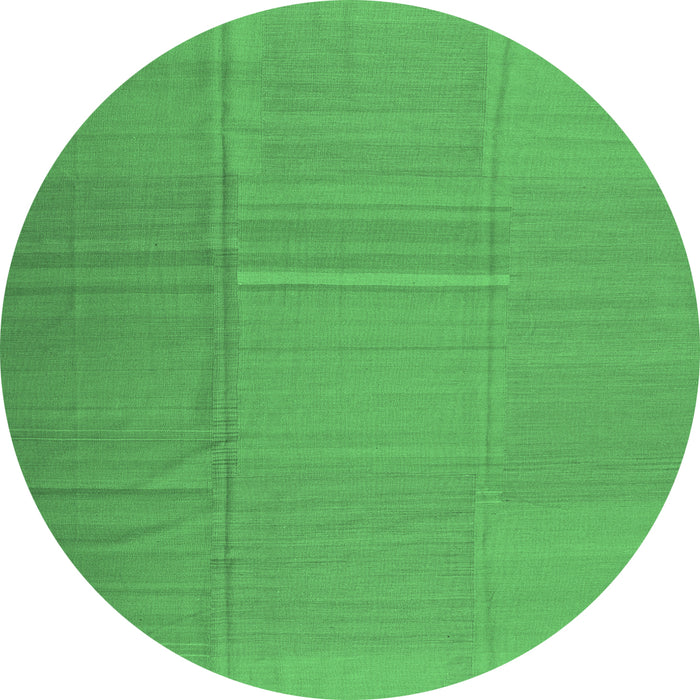 Round Machine Washable Abstract Emerald Green Contemporary Area Rugs, wshcon1702emgrn