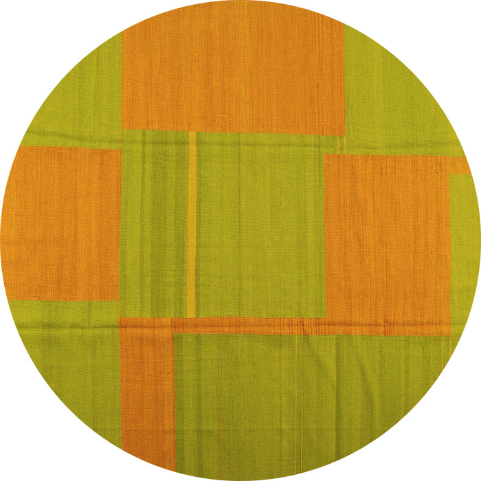 Round Machine Washable Abstract Yellow Contemporary Rug, wshcon1702yw