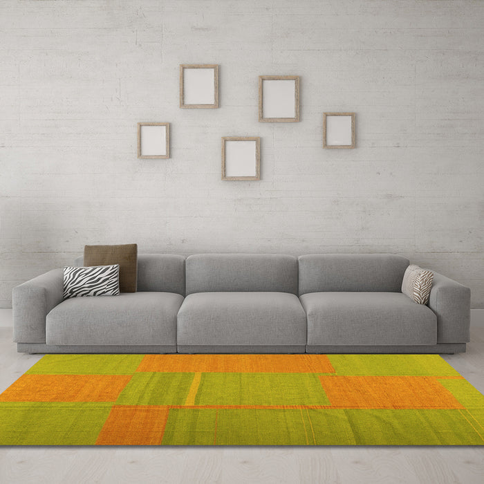 Machine Washable Abstract Yellow Contemporary Rug in a Living Room, wshcon1702yw