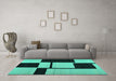 Machine Washable Abstract Turquoise Contemporary Area Rugs in a Living Room,, wshcon1703turq