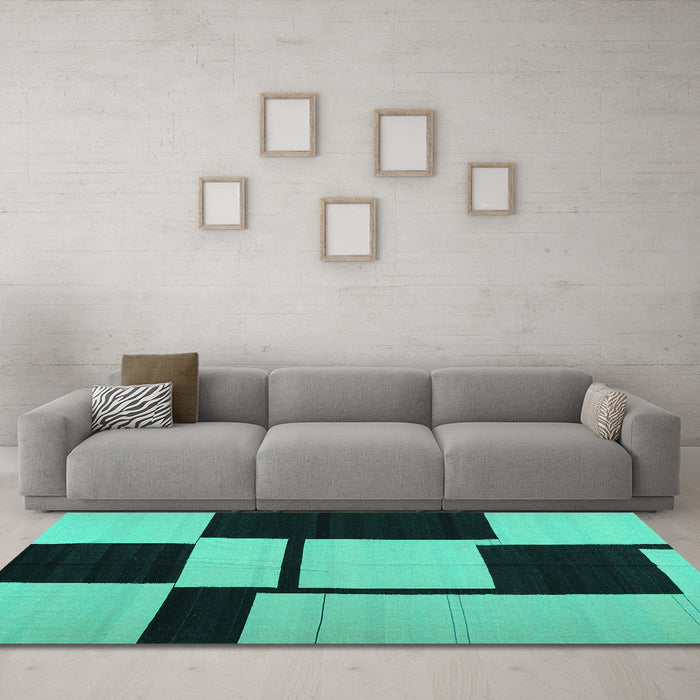 Machine Washable Abstract Turquoise Contemporary Area Rugs in a Living Room,, wshcon1703turq