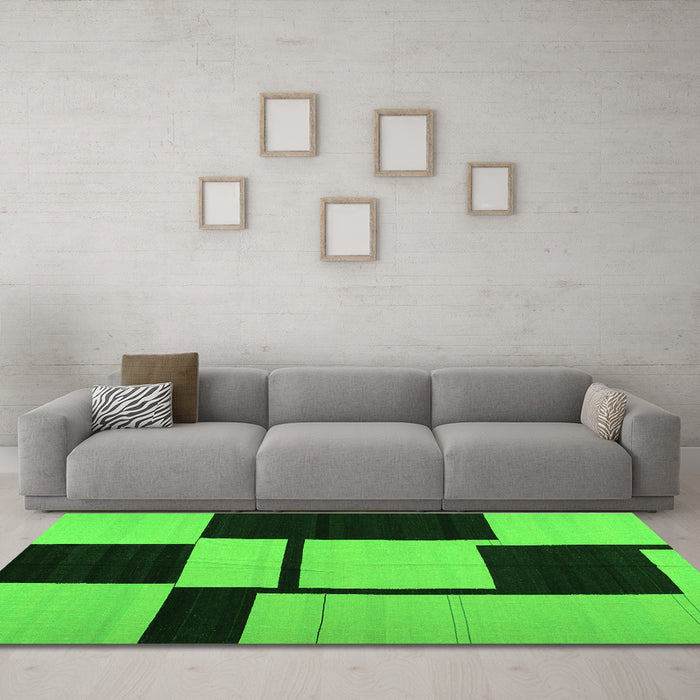 Machine Washable Abstract Green Contemporary Area Rugs in a Living Room,, wshcon1703grn