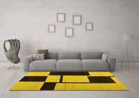 Machine Washable Abstract Yellow Contemporary Rug, wshcon1703yw