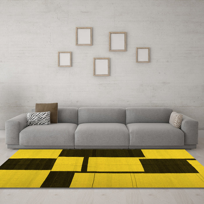 Machine Washable Abstract Yellow Contemporary Rug in a Living Room, wshcon1703yw