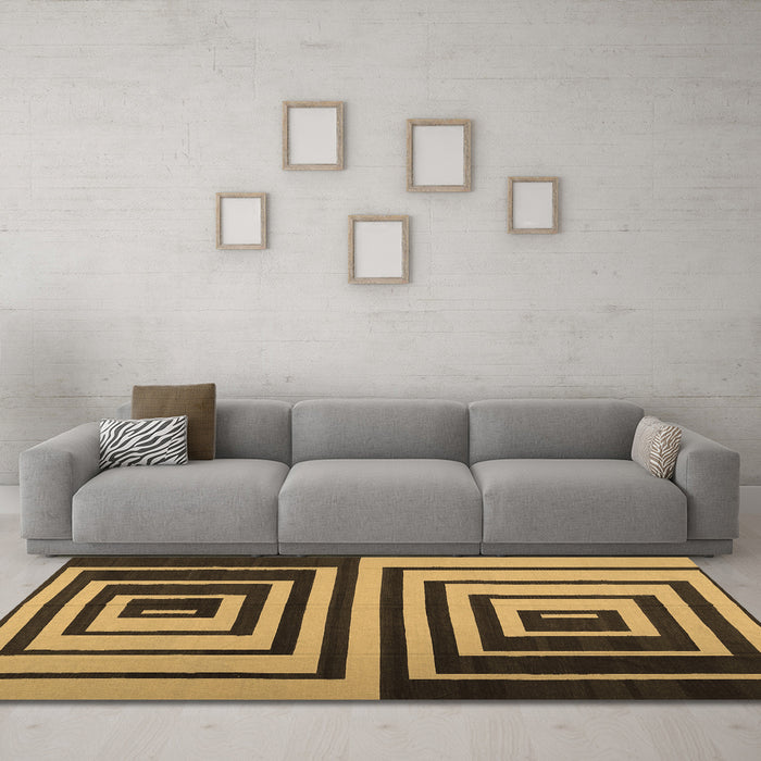 Machine Washable Abstract Brown Contemporary Rug in a Living Room,, wshcon1704brn