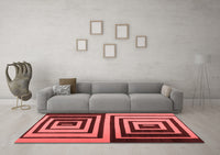 Machine Washable Abstract Red Contemporary Rug, wshcon1704red