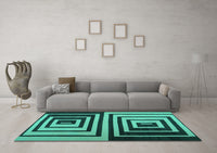 Machine Washable Abstract Turquoise Contemporary Rug, wshcon1704turq