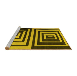 Sideview of Machine Washable Abstract Yellow Contemporary Rug, wshcon1704yw