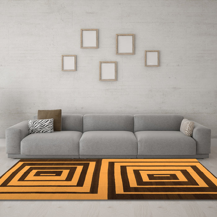 Machine Washable Abstract Orange Contemporary Area Rugs in a Living Room, wshcon1704org
