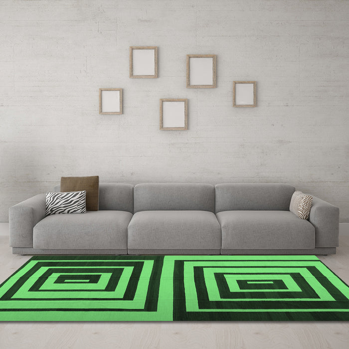 Machine Washable Abstract Emerald Green Contemporary Area Rugs in a Living Room,, wshcon1704emgrn