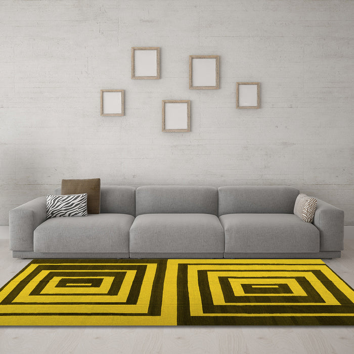 Machine Washable Abstract Yellow Contemporary Rug in a Living Room, wshcon1704yw