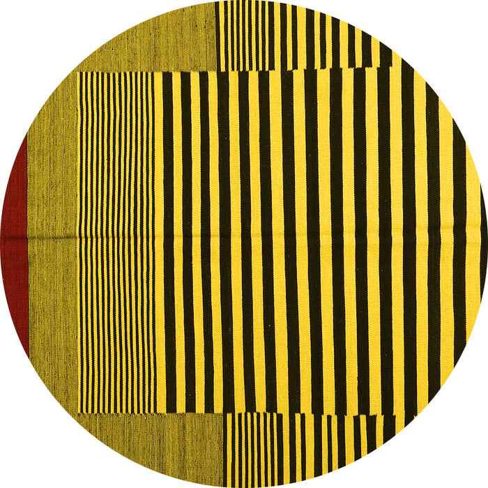 Round Machine Washable Abstract Yellow Contemporary Rug, wshcon1705yw