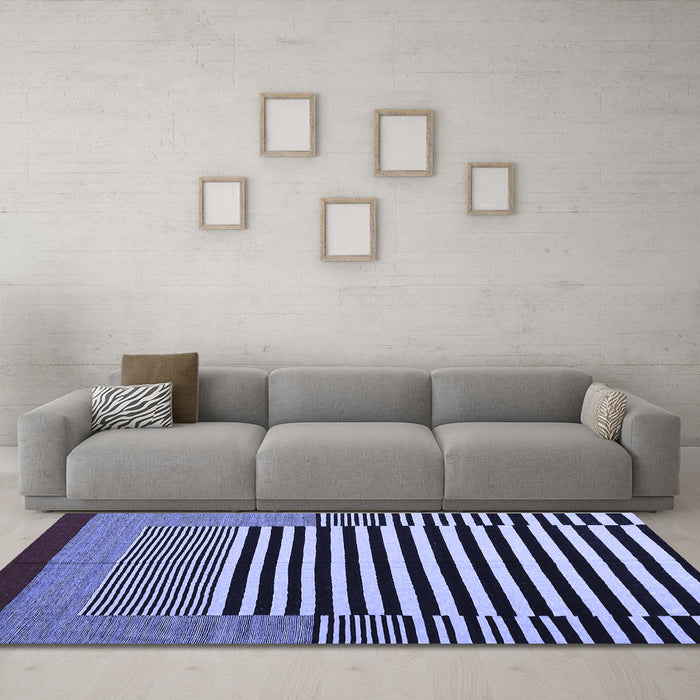 Machine Washable Abstract Blue Contemporary Rug in a Living Room, wshcon1705blu