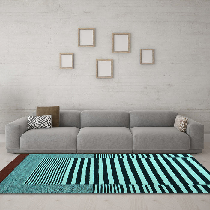 Machine Washable Abstract Light Blue Contemporary Rug in a Living Room, wshcon1705lblu