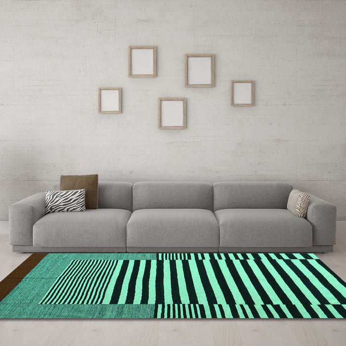 Machine Washable Abstract Turquoise Contemporary Area Rugs in a Living Room,, wshcon1705turq