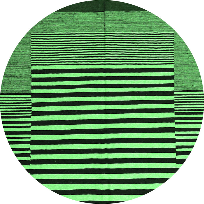 Round Machine Washable Abstract Emerald Green Contemporary Area Rugs, wshcon1705emgrn