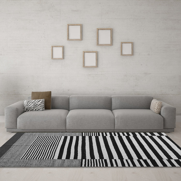 Machine Washable Abstract Gray Contemporary Rug in a Living Room,, wshcon1705gry