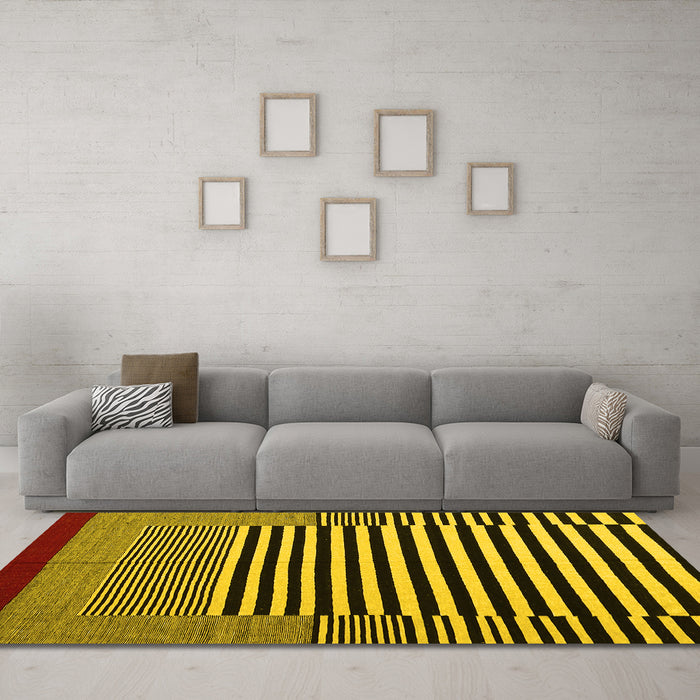 Machine Washable Abstract Yellow Contemporary Rug in a Living Room, wshcon1705yw