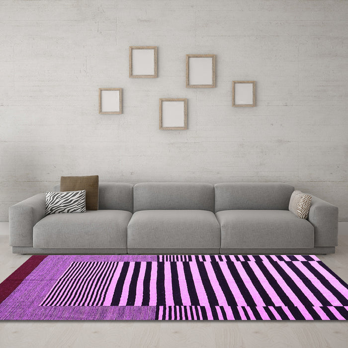 Machine Washable Abstract Purple Contemporary Area Rugs in a Living Room, wshcon1705pur