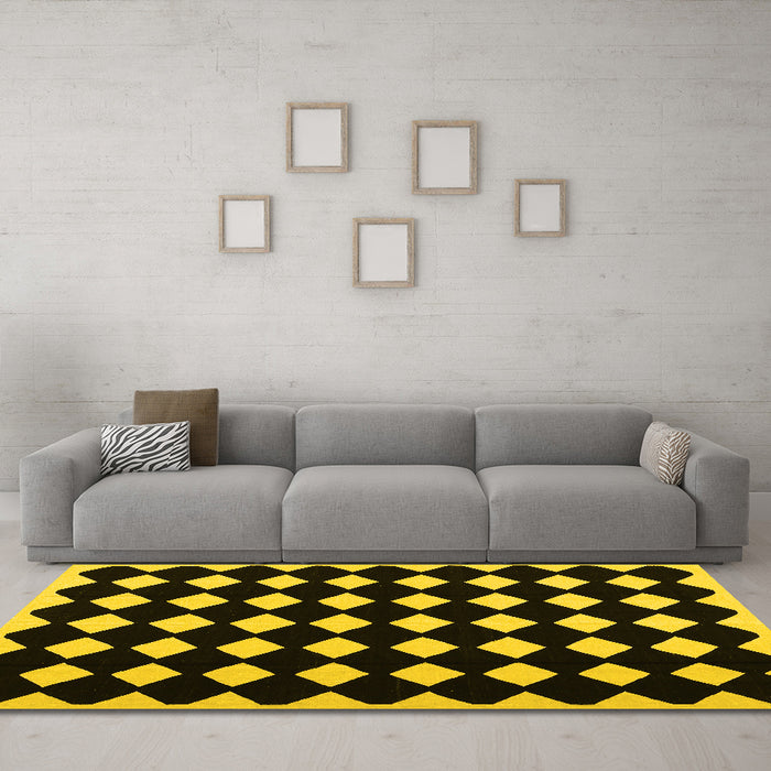 Machine Washable Abstract Yellow Contemporary Rug in a Living Room, wshcon1706yw