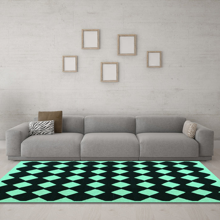 Machine Washable Abstract Turquoise Contemporary Area Rugs in a Living Room,, wshcon1706turq