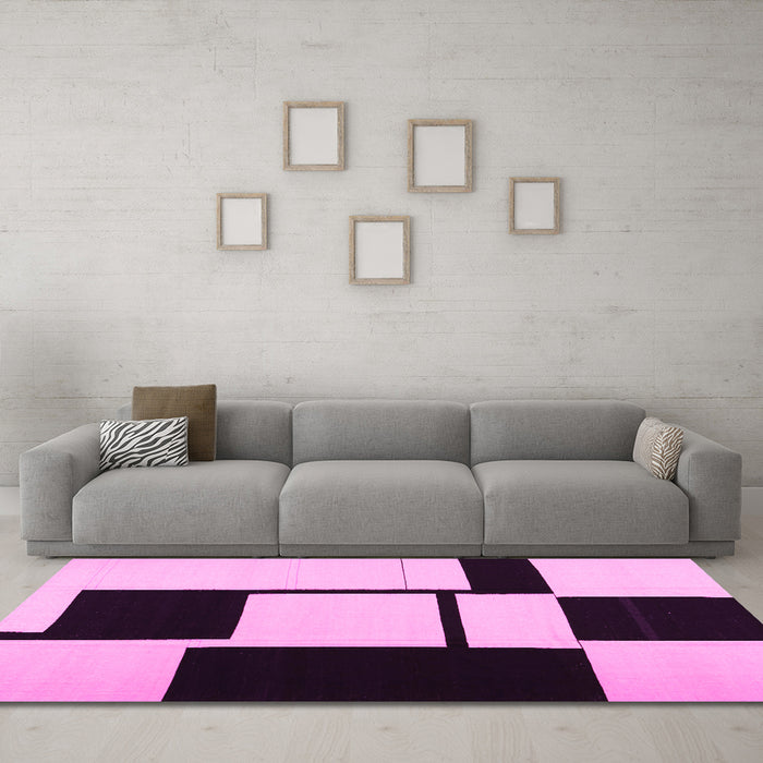 Machine Washable Abstract Pink Contemporary Rug in a Living Room, wshcon1707pnk