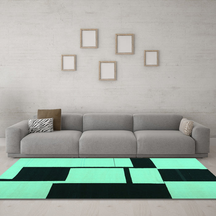 Machine Washable Abstract Turquoise Contemporary Area Rugs in a Living Room,, wshcon1707turq