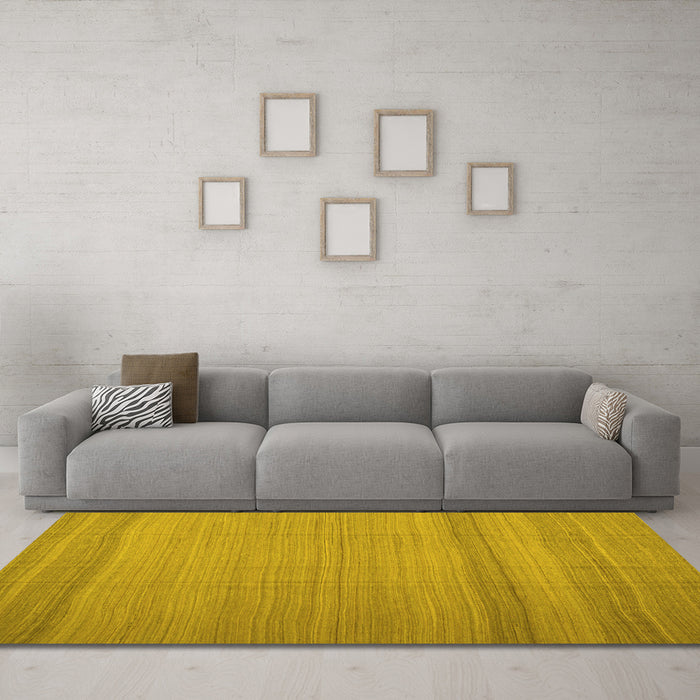Machine Washable Abstract Yellow Contemporary Rug in a Living Room, wshcon1708yw