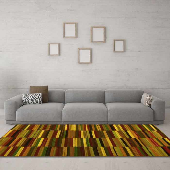 Machine Washable Abstract Yellow Contemporary Rug in a Living Room, wshcon1709yw