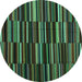 Round Machine Washable Abstract Turquoise Contemporary Area Rugs, wshcon1709turq