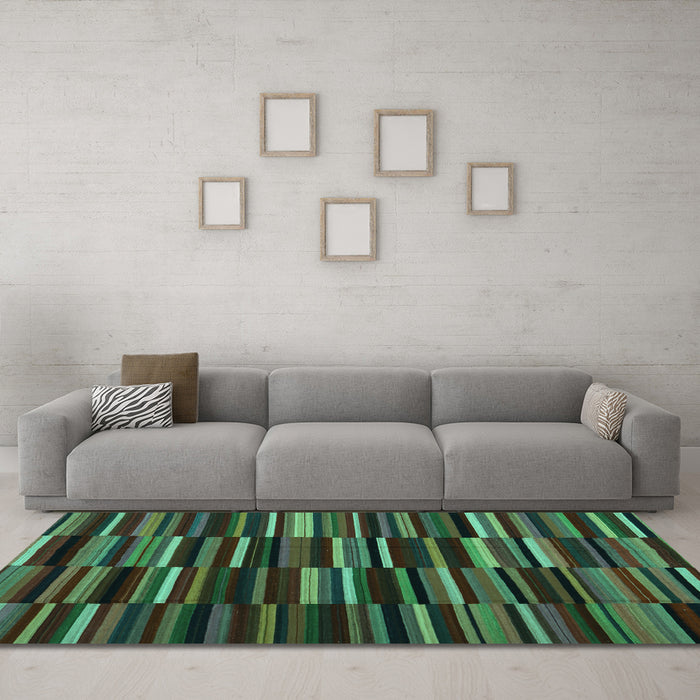 Machine Washable Abstract Turquoise Contemporary Area Rugs in a Living Room,, wshcon1709turq